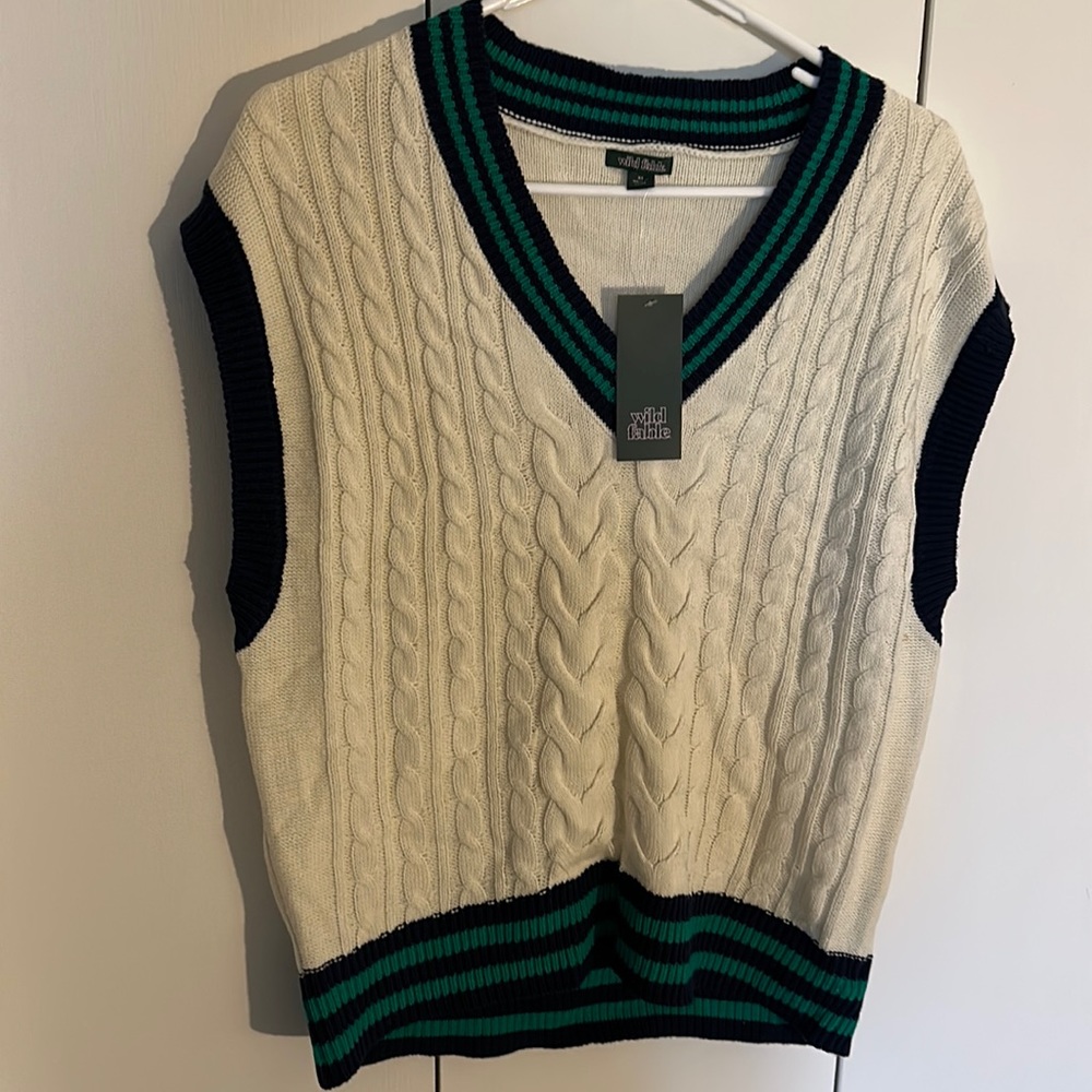NWT - Almond, Navy & Green Knit Oversized Sweater Vest